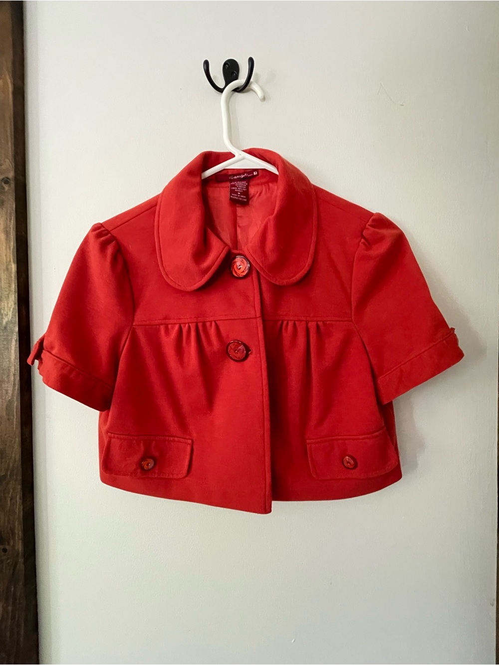Woman’s Red Short Sleeve Wool-Blend Crop Coat